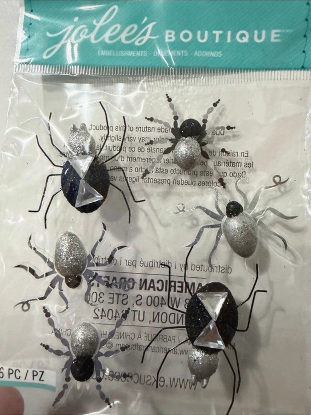 Jolee's Boutique Silver & Black Sparkle Bug/spider Embellishments scrapbooking